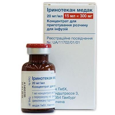 ІРИНОТЕКАН МЕДАК концентрат для приготування розчину для інфузій, 20 мг/мл по 15 мл (300 мг) у скляному флаконі, по 1 флакону в пачці